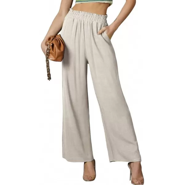 CHARTOU Women's Summer Lightweight Elastic Waist Cotton Linen Straight-Leg Loose Fit Palazzo Pants