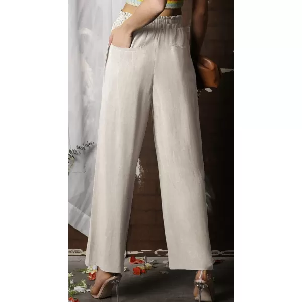 CHARTOU Women's Summer Lightweight Elastic Waist Cotton Linen Straight-Leg Loose Fit Palazzo Pants