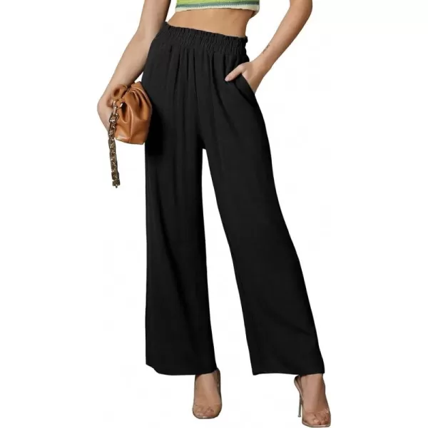 CHARTOU Women's Summer Lightweight Elastic Waist Cotton Linen Straight-Leg Loose Fit Palazzo Pants