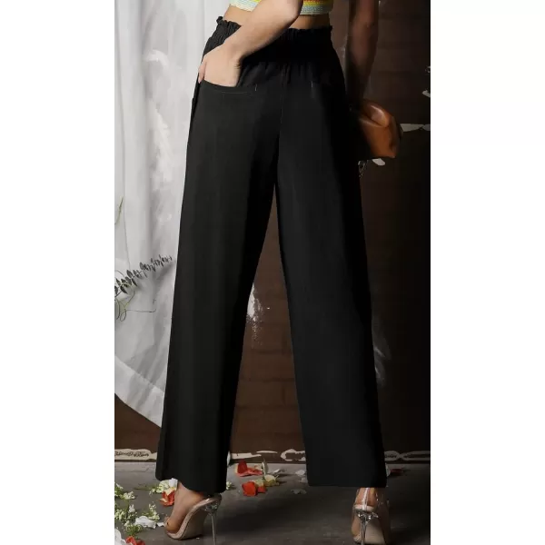 CHARTOU Women's Summer Lightweight Elastic Waist Cotton Linen Straight-Leg Loose Fit Palazzo Pants