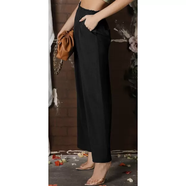 CHARTOU Women's Summer Lightweight Elastic Waist Cotton Linen Straight-Leg Loose Fit Palazzo Pants