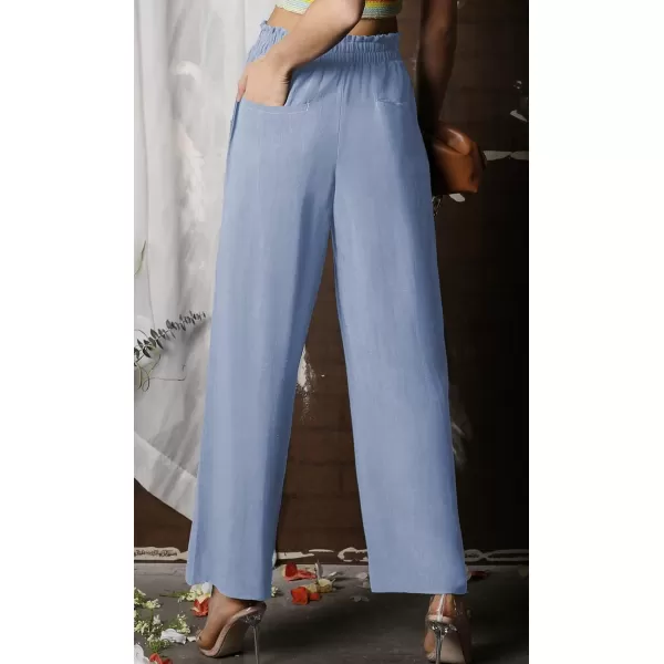 CHARTOU Women's Summer Lightweight Elastic Waist Cotton Linen Straight-Leg Loose Fit Palazzo Pants