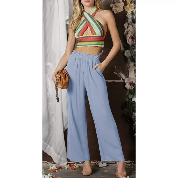 CHARTOU Women's Summer Lightweight Elastic Waist Cotton Linen Straight-Leg Loose Fit Palazzo Pants