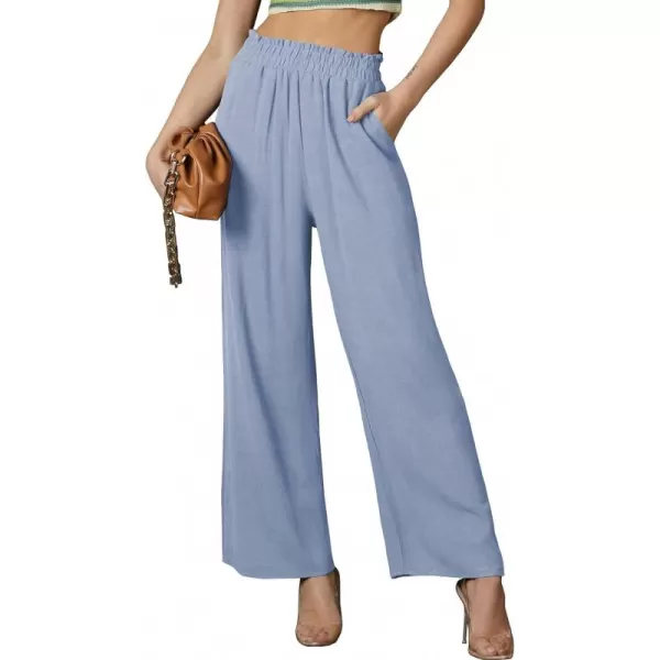 CHARTOU Women's Summer Lightweight Elastic Waist Cotton Linen Straight-Leg Loose Fit Palazzo Pants