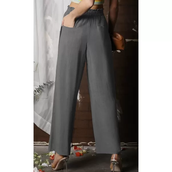 CHARTOU Women's Summer Lightweight Elastic Waist Cotton Linen Straight-Leg Loose Fit Palazzo Pants