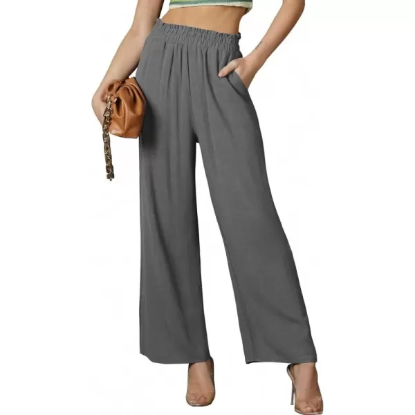 CHARTOU Women's Summer Lightweight Elastic Waist Cotton Linen Straight-Leg Loose Fit Palazzo Pants