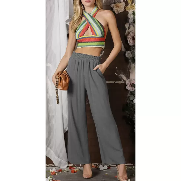 CHARTOU Women's Summer Lightweight Elastic Waist Cotton Linen Straight-Leg Loose Fit Palazzo Pants