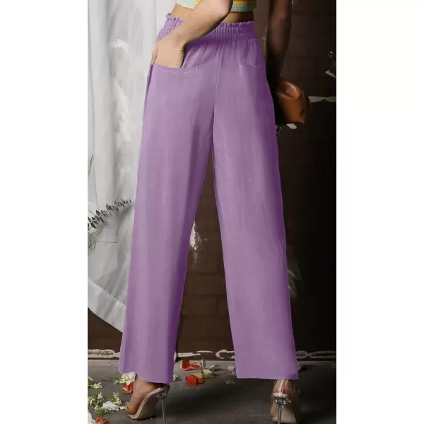 CHARTOU Women's Summer Lightweight Elastic Waist Cotton Linen Straight-Leg Loose Fit Palazzo Pants
