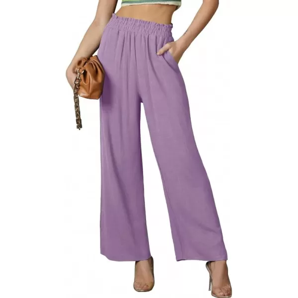 CHARTOU Women's Summer Lightweight Elastic Waist Cotton Linen Straight-Leg Loose Fit Palazzo Pants