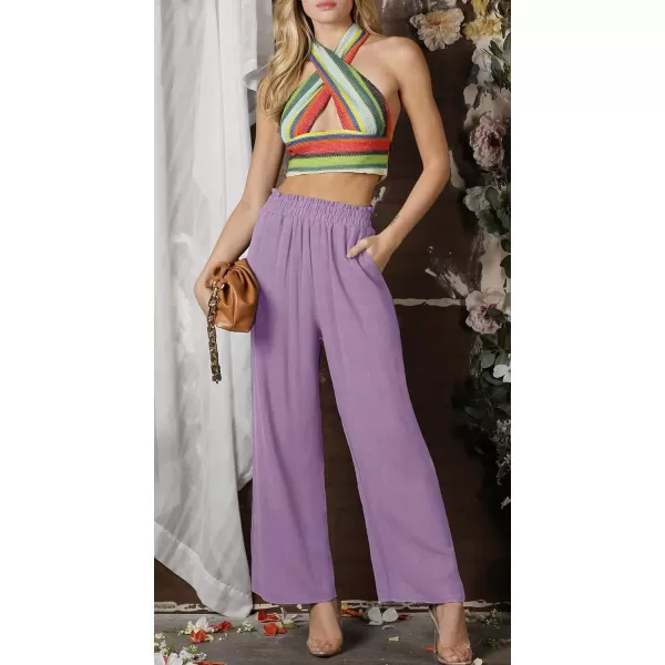 CHARTOU Women's Summer Lightweight Elastic Waist Cotton Linen Straight-Leg Loose Fit Palazzo Pants