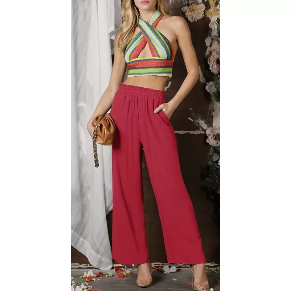 CHARTOU Women's Summer Lightweight Elastic Waist Cotton Linen Straight-Leg Loose Fit Palazzo Pants