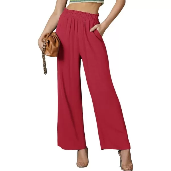 CHARTOU Women's Summer Lightweight Elastic Waist Cotton Linen Straight-Leg Loose Fit Palazzo Pants