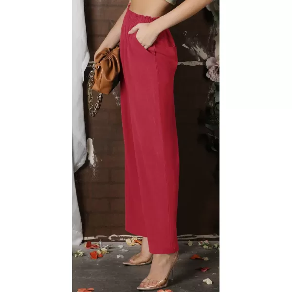 CHARTOU Women's Summer Lightweight Elastic Waist Cotton Linen Straight-Leg Loose Fit Palazzo Pants