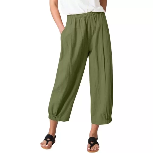 CHARTOU Women's Summer Linen Capri Pants Elastic High Waisted Loose Wide Leg Crop Beach Pants