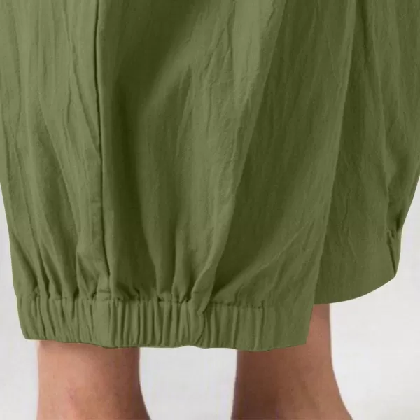 CHARTOU Women's Summer Linen Capri Pants Elastic High Waisted Loose Wide Leg Crop Beach Pants