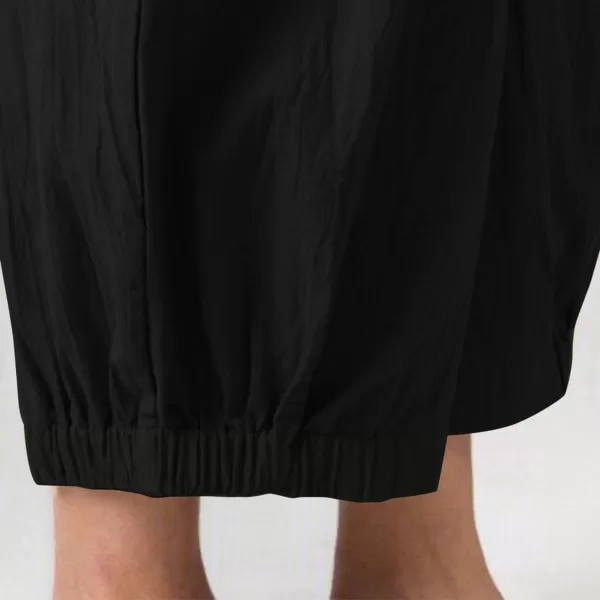 CHARTOU Women's Summer Linen Capri Pants Elastic High Waisted Loose Wide Leg Crop Beach Pants