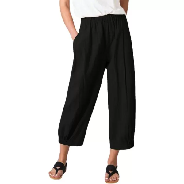 CHARTOU Women's Summer Linen Capri Pants Elastic High Waisted Loose Wide Leg Crop Beach Pants