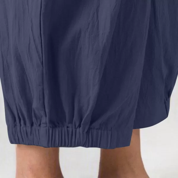 CHARTOU Women's Summer Linen Capri Pants Elastic High Waisted Loose Wide Leg Crop Beach Pants
