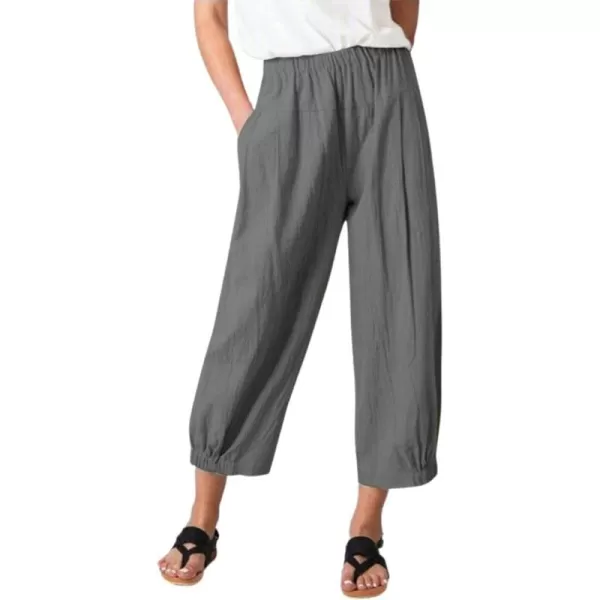 CHARTOU Women's Summer Linen Capri Pants Elastic High Waisted Loose Wide Leg Crop Beach Pants