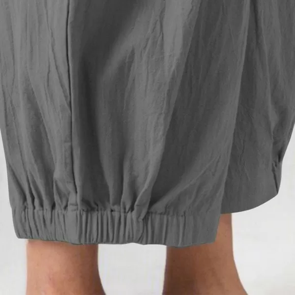 CHARTOU Women's Summer Linen Capri Pants Elastic High Waisted Loose Wide Leg Crop Beach Pants