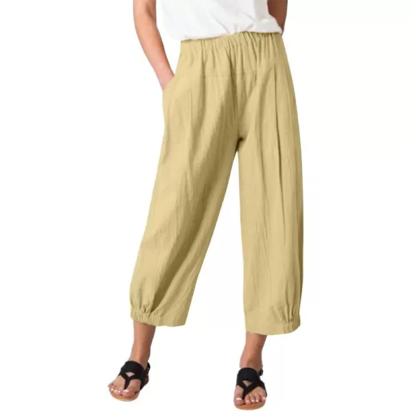 CHARTOU Women's Summer Linen Capri Pants Elastic High Waisted Loose Wide Leg Crop Beach Pants