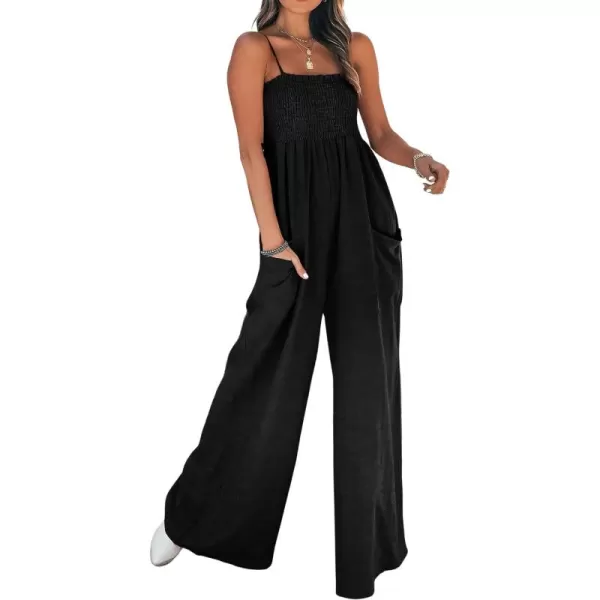 CHARTOU Women's Summer Sleeveless Smocked Wide Leg One Piece Jumpsuit with Pockets