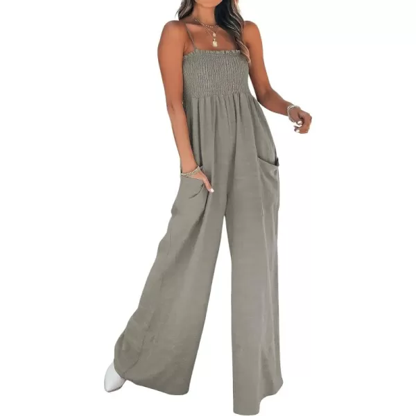 CHARTOU Women's Summer Sleeveless Smocked Wide Leg One Piece Jumpsuit with Pockets
