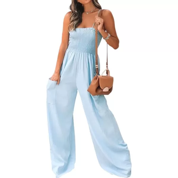 CHARTOU Women's Summer Sleeveless Smocked Wide Leg One Piece Jumpsuit with Pockets