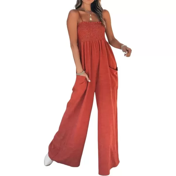 CHARTOU Women's Summer Sleeveless Smocked Wide Leg One Piece Jumpsuit with Pockets