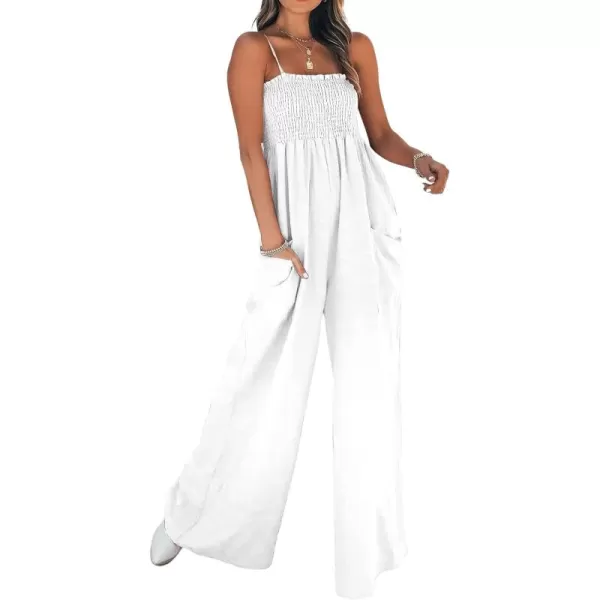 CHARTOU Women's Summer Sleeveless Smocked Wide Leg One Piece Jumpsuit with Pockets