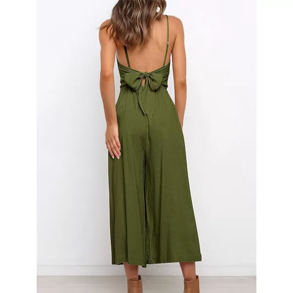 CHARTOU Women's Summer Spaghetti Strap Backless Crop Wide Leg Jumpsuits Rompers with Pockets