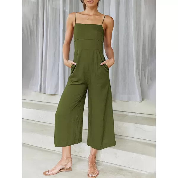 CHARTOU Women's Summer Spaghetti Strap Backless Crop Wide Leg Jumpsuits Rompers with Pockets