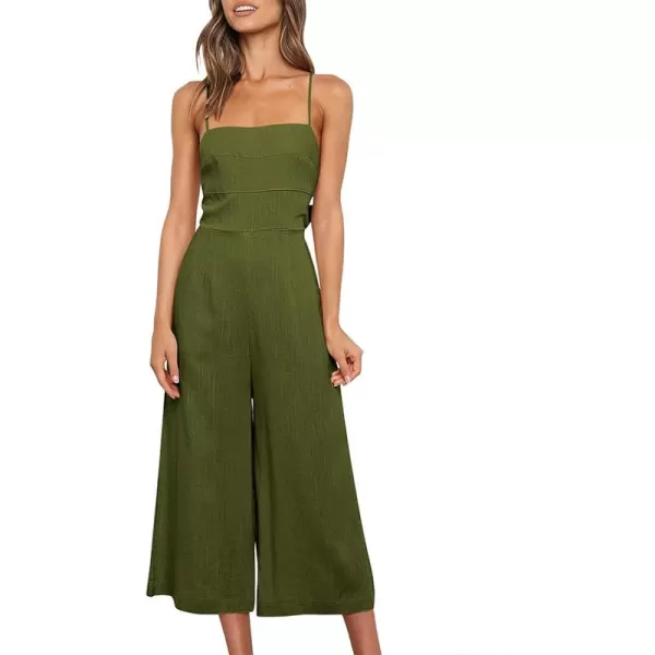 CHARTOU Women's Summer Spaghetti Strap Backless Crop Wide Leg Jumpsuits Rompers with Pockets