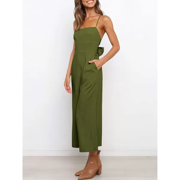 CHARTOU Women's Summer Spaghetti Strap Backless Crop Wide Leg Jumpsuits Rompers with Pockets