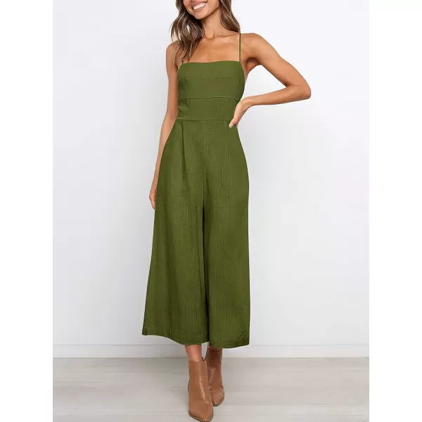 CHARTOU Women's Summer Spaghetti Strap Backless Crop Wide Leg Jumpsuits Rompers with Pockets