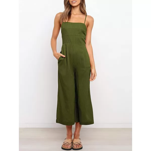 CHARTOU Women's Summer Spaghetti Strap Backless Crop Wide Leg Jumpsuits Rompers with Pockets