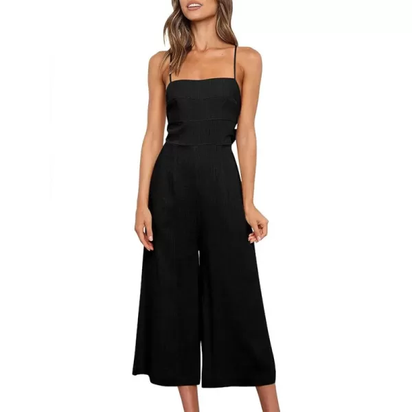 CHARTOU Women's Summer Spaghetti Strap Backless Crop Wide Leg Jumpsuits Rompers with Pockets
