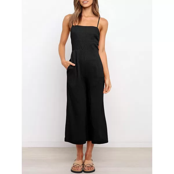 CHARTOU Women's Summer Spaghetti Strap Backless Crop Wide Leg Jumpsuits Rompers with Pockets