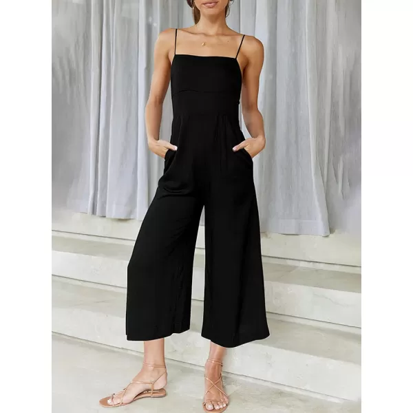 CHARTOU Women's Summer Spaghetti Strap Backless Crop Wide Leg Jumpsuits Rompers with Pockets