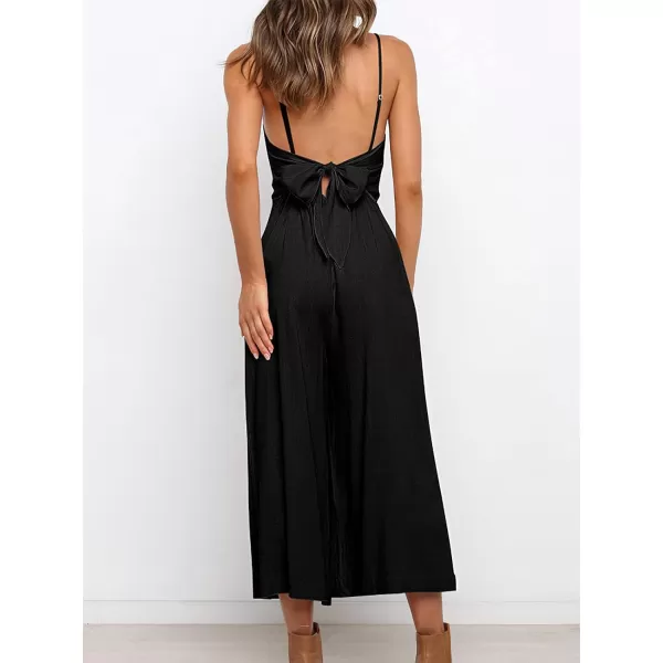 CHARTOU Women's Summer Spaghetti Strap Backless Crop Wide Leg Jumpsuits Rompers with Pockets