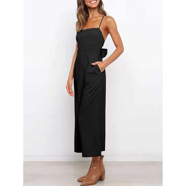 CHARTOU Women's Summer Spaghetti Strap Backless Crop Wide Leg Jumpsuits Rompers with Pockets