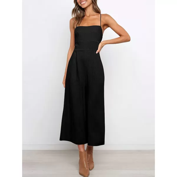 CHARTOU Women's Summer Spaghetti Strap Backless Crop Wide Leg Jumpsuits Rompers with Pockets