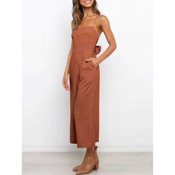 CHARTOU Women's Summer Spaghetti Strap Backless Crop Wide Leg Jumpsuits Rompers with Pockets