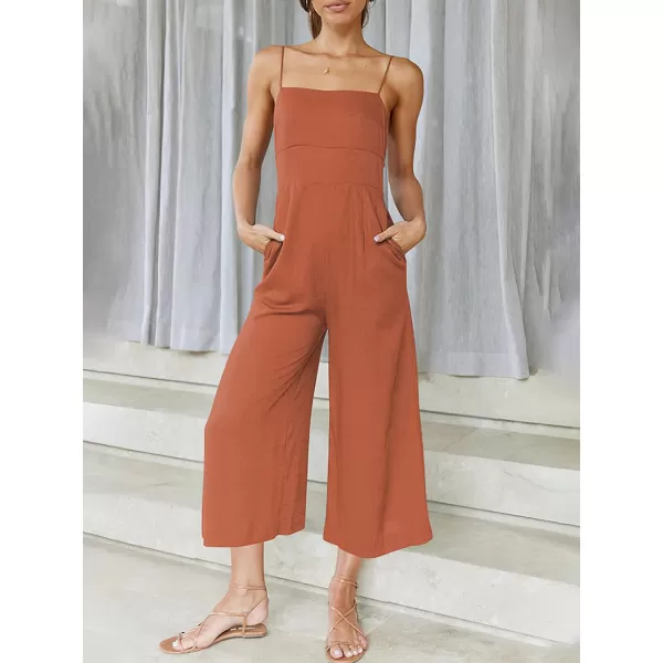 CHARTOU Women's Summer Spaghetti Strap Backless Crop Wide Leg Jumpsuits Rompers with Pockets