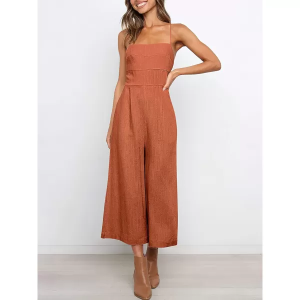 CHARTOU Women's Summer Spaghetti Strap Backless Crop Wide Leg Jumpsuits Rompers with Pockets