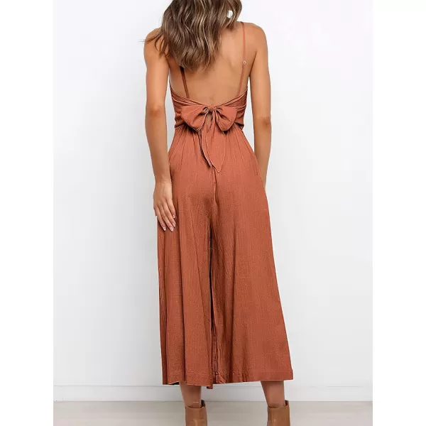 CHARTOU Women's Summer Spaghetti Strap Backless Crop Wide Leg Jumpsuits Rompers with Pockets