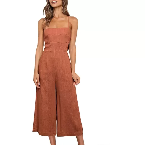 CHARTOU Women's Summer Spaghetti Strap Backless Crop Wide Leg Jumpsuits Rompers with Pockets