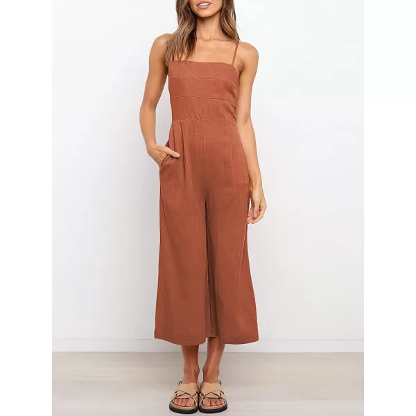CHARTOU Women's Summer Spaghetti Strap Backless Crop Wide Leg Jumpsuits Rompers with Pockets