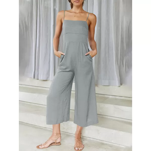 CHARTOU Women's Summer Spaghetti Strap Backless Crop Wide Leg Jumpsuits Rompers with Pockets