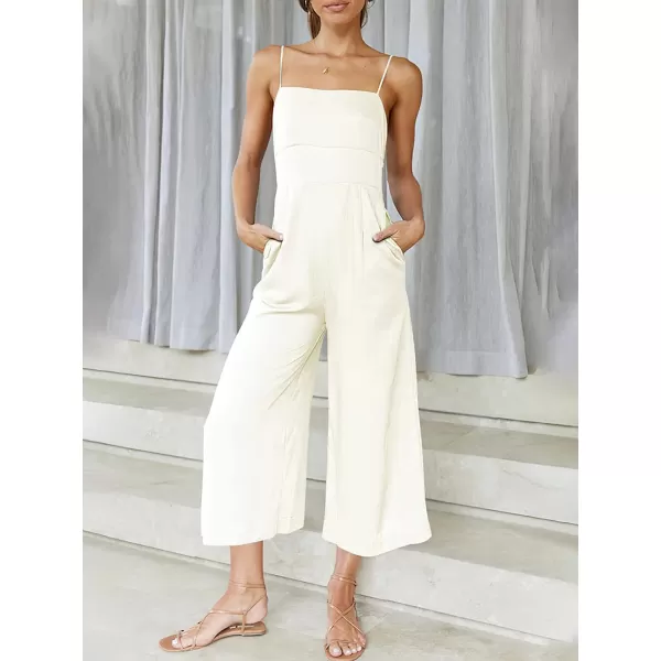CHARTOU Women's Summer Spaghetti Strap Backless Crop Wide Leg Jumpsuits Rompers with Pockets